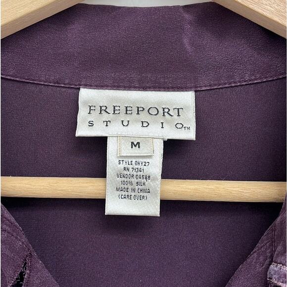 Freeport Studio 100% Silk Velvet Trim Oversized Artsy Button-Down Blouse - Med - Picture 6 of 9